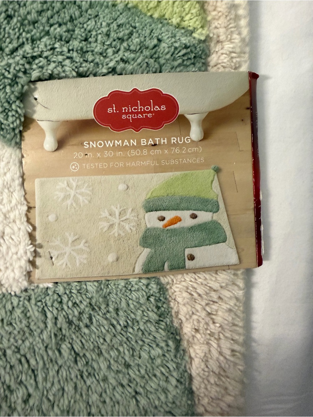 St. Nicholas Square Sage Green Snowman Bath Rug